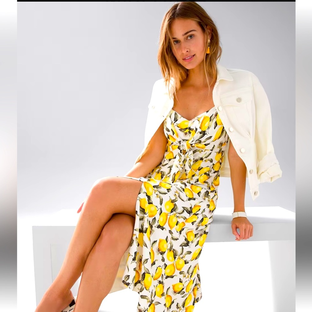 WHBM-NWT-Lemon Print Midi Dress